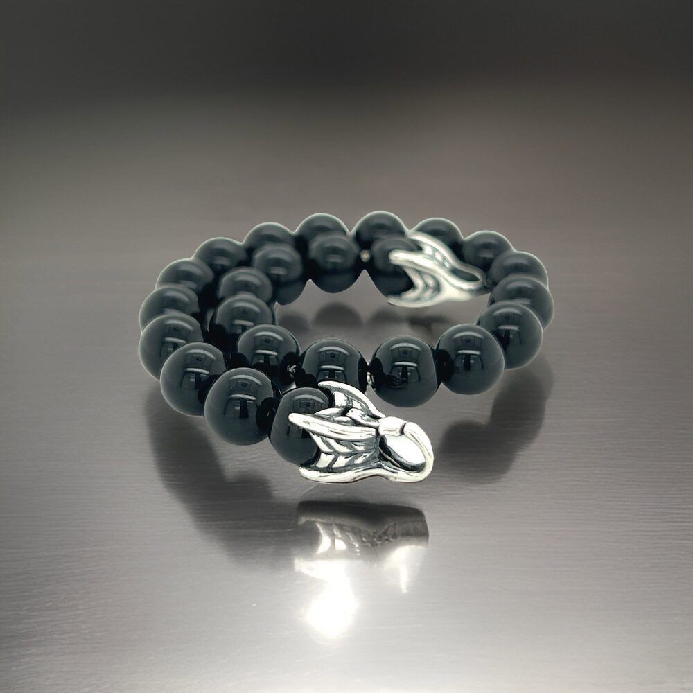 David Yurman Authentic Estate Onyx Spiritual Beads Bracelet 8.5" Silver DY447 - Picture 10 of 10